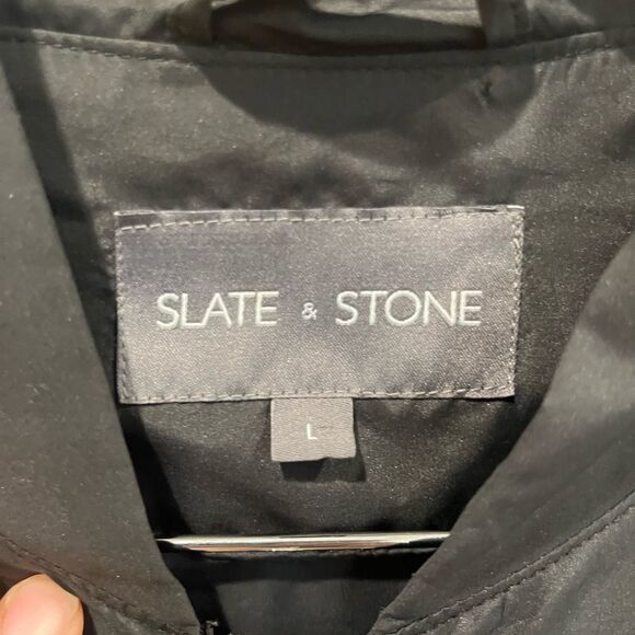 Slate and Stone Men’s Large Black  Windbreaker Silver Zip Up Jacket Coat Top - Picture 3 of 10